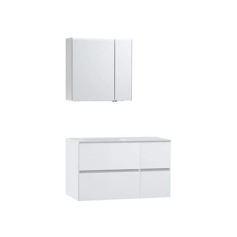 Meuble Molto 105 gauche solid avec armoire de toilette 70 coloris poudre blanc