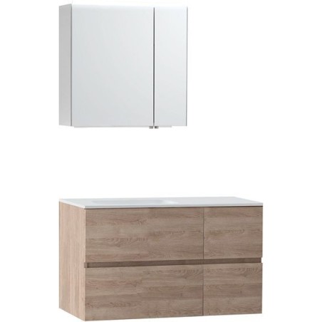 Meuble Molto 105 gauche solid avec armoire de toilette 70 coloris chêne naturel