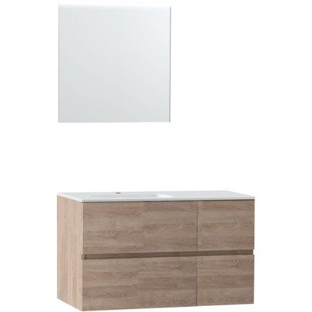 Meuble Molto 105 gauche marbre synthétique avec miroir coloris chêne naturel