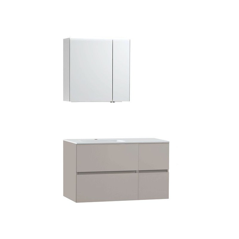 Meuble Molto 105 gauche marbre synthétique avec armoire de toilette 70 coloris poudre gris