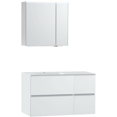 Meuble Molto 105 gauche marbre synthétique avec armoire de toilette 70 coloris poudre blanc