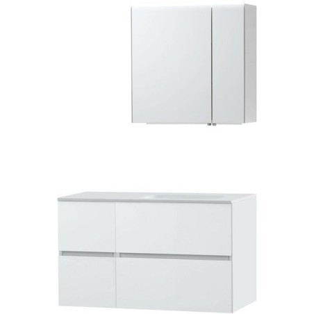 Meuble Molto 105 droite solid avec armoire de toilette 70 coloris poudre blanc