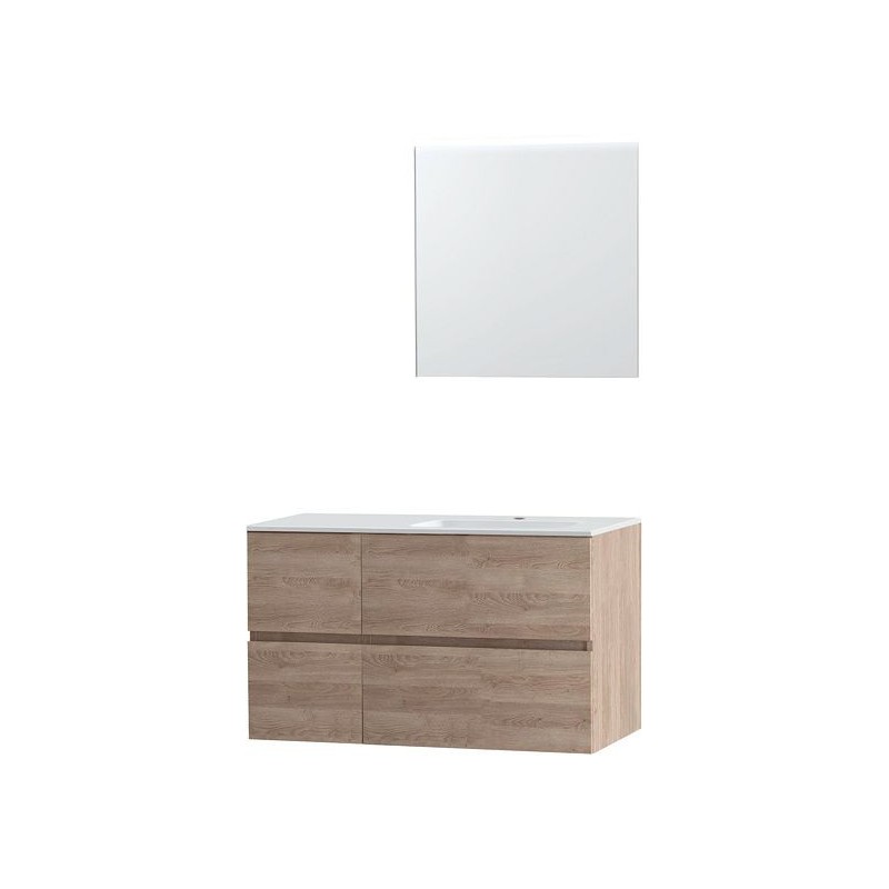 Meuble Molto 105 droite marbre synthétique avec miroir coloris chêne naturel