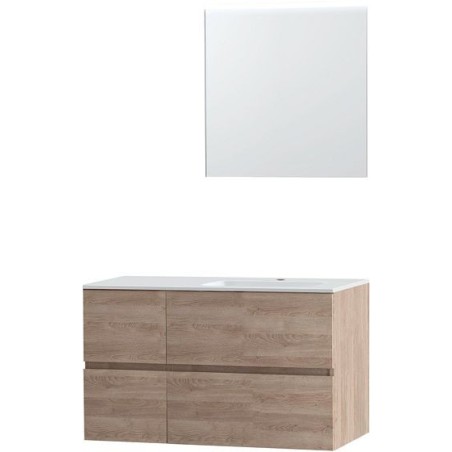 Meuble Molto 105 droite marbre synthétique avec miroir coloris chêne naturel