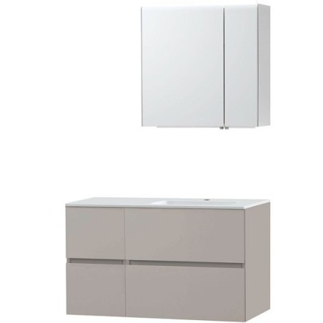 Meuble Molto 105 droite marbre synthétique avec armoire de toilette 70 coloris poudre gris