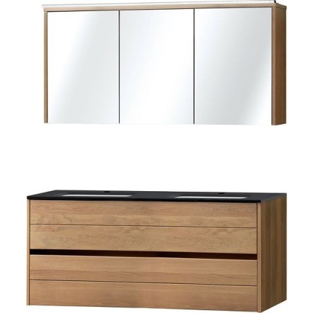 Meuble Molto 140 bleue belge avec armoire de toilette coloris chêne massif