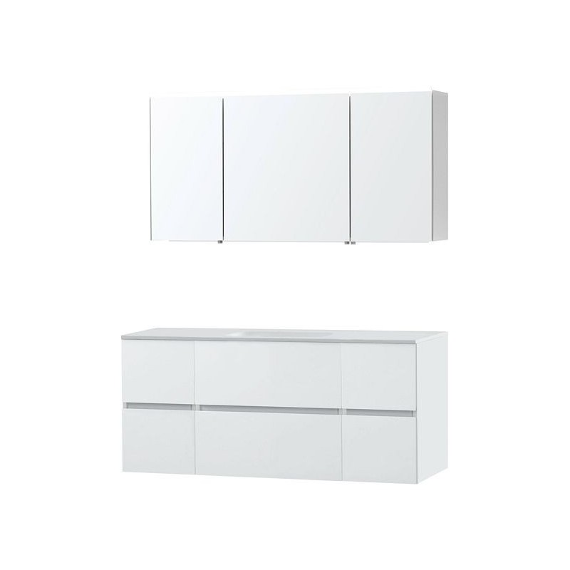Meuble Molto 140 1 lavabo solid avec armoire de toilette coloris poudre blanc