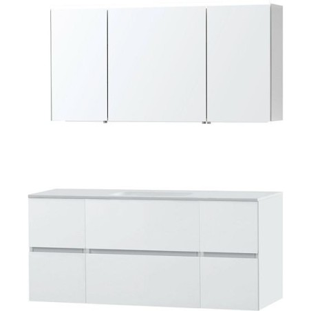 Meuble Molto 140 1 lavabo solid avec armoire de toilette coloris poudre blanc