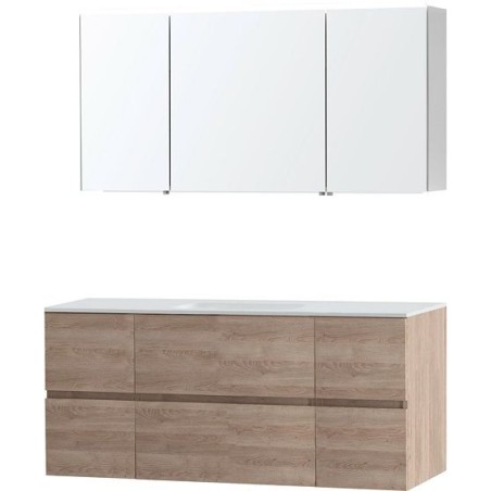 Meuble Molto 140 1 lavabo solid avec armoire de toilette coloris chêne naturel