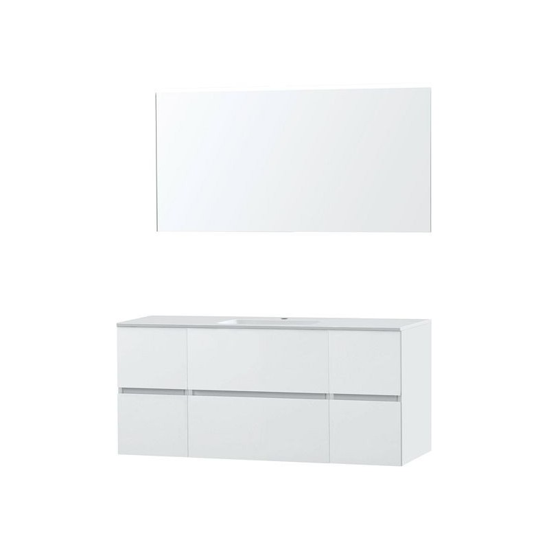 Meuble Molto 140 1 lavabo marbre synthétique avec miroir coloris poudre blanc