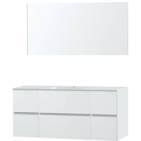 Meuble Molto 140 1 lavabo marbre synthétique avec miroir coloris poudre blanc