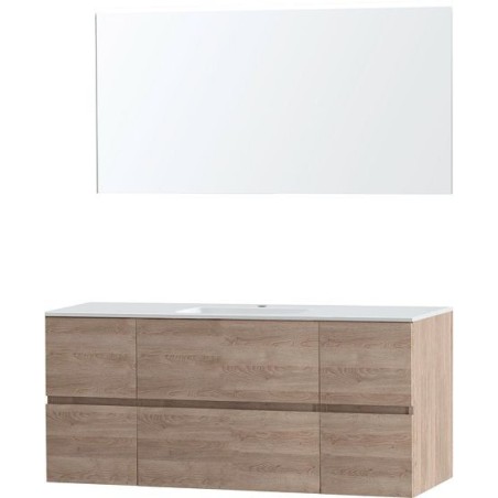 Meuble Molto 140 1 lavabo marbre synthétique avec miroir coloris chêne naturel