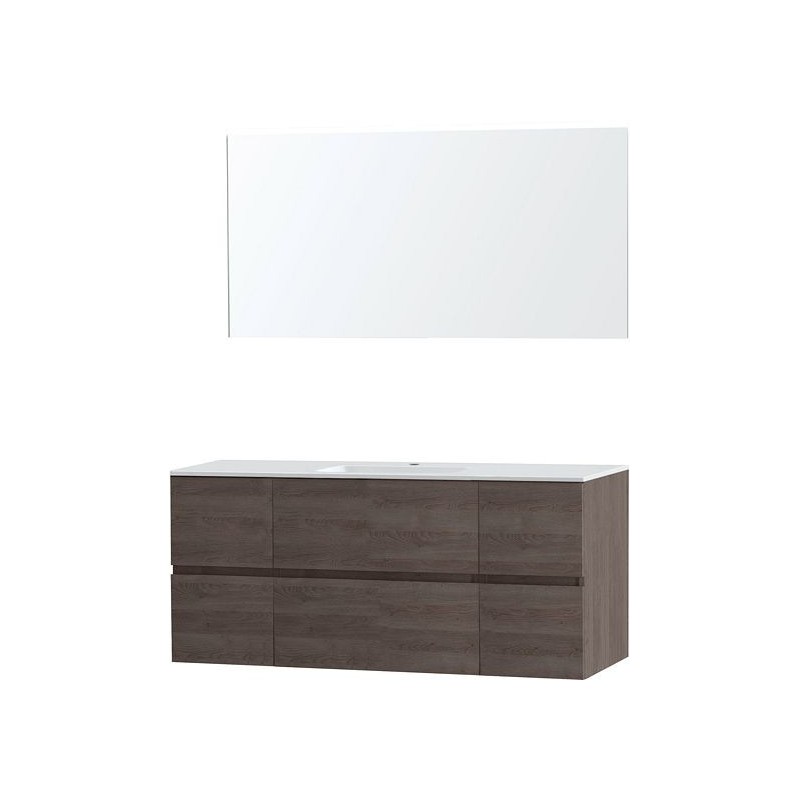 Meuble Molto 140 1 lavabo marbre synthétique avec miroir coloris chêne gris