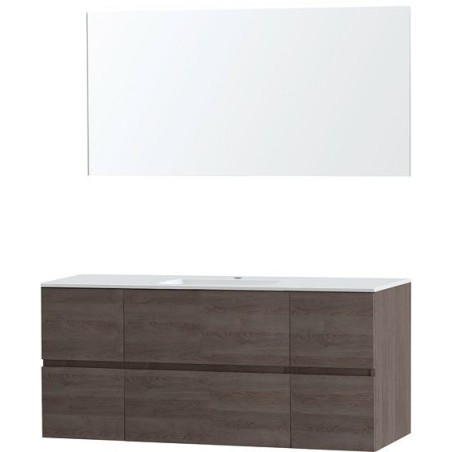 Meuble Molto 140 1 lavabo marbre synthétique avec miroir coloris chêne gris