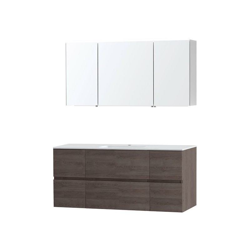Meuble Molto 140 1 lavabo marbre synthétique avec armoire de toilette coloris chêne gris