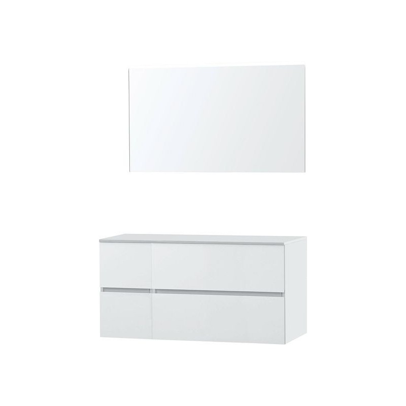 Meuble Molto 125 pour lavabo à poser solid avec miroir coloris poudre blanc