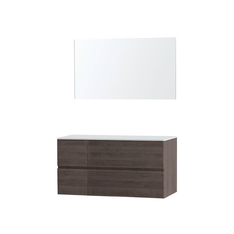 Meuble Molto 125 pour lavabo à poser solid avec miroir coloris chêne gris