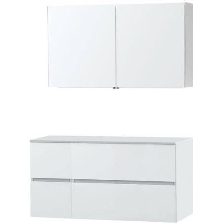 Meuble Molto 125 pour lavabo à poser solid avec armoire de toilette coloris poudre blanc