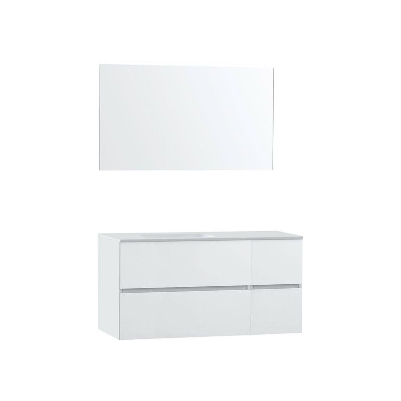 Meuble Molto 125 gauche solid avec miroir coloris poudre blanc