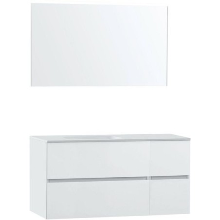 Meuble Molto 125 gauche solid avec miroir coloris poudre blanc