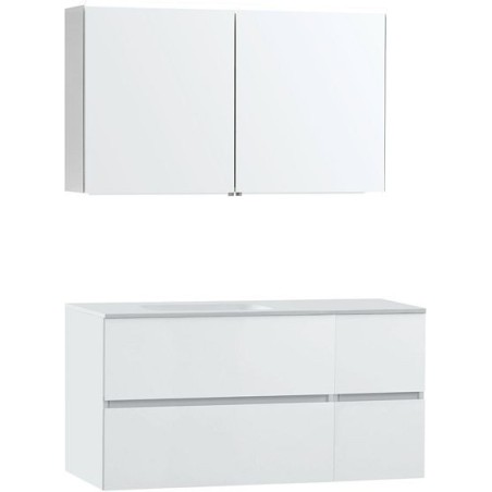 Meuble Molto 125 gauche solid avec armoire de toilette coloris poudre blanc
