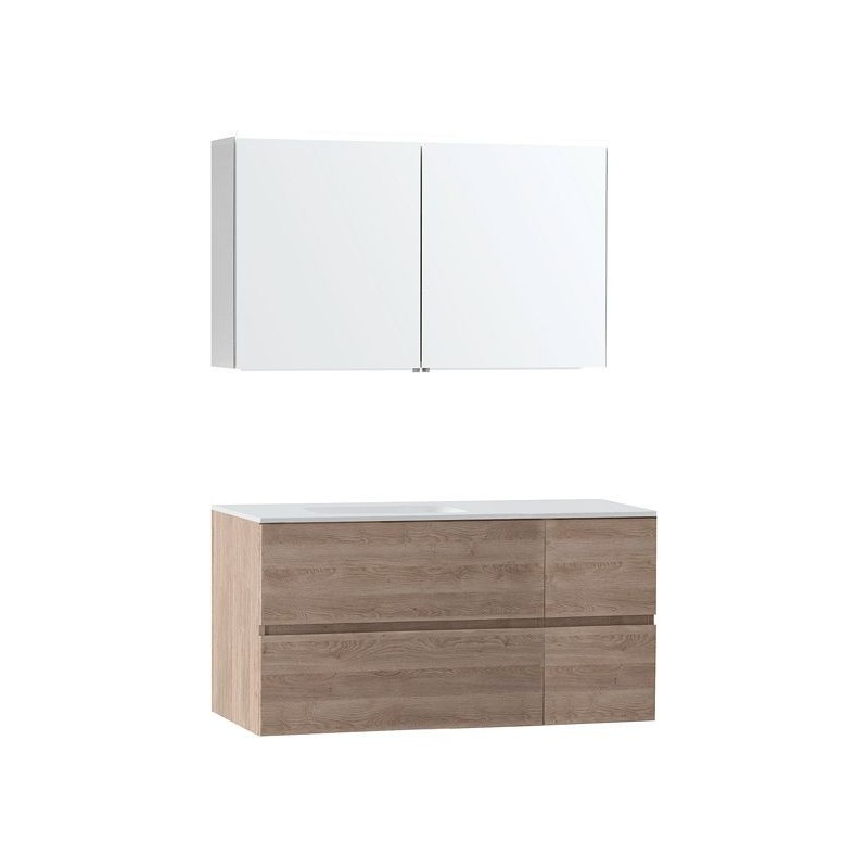Meuble Molto 125 gauche solid avec armoire de toilette coloris chêne naturel