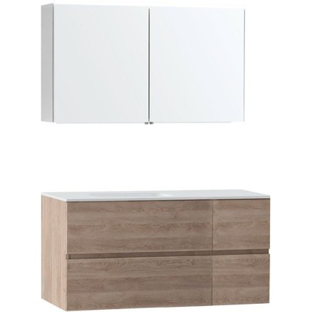 Meuble Molto 125 gauche solid avec armoire de toilette coloris chêne naturel
