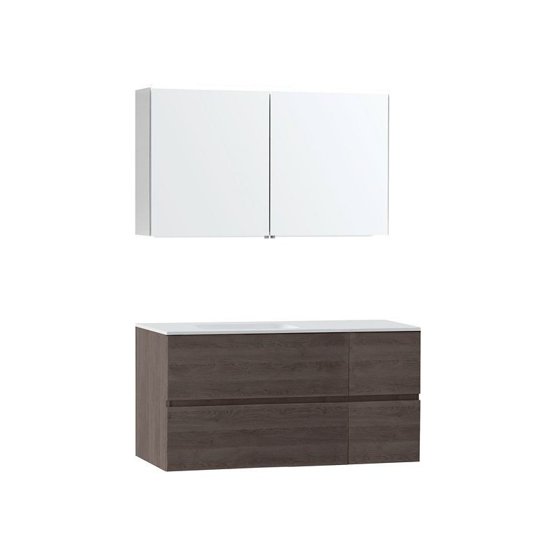 Meuble Molto 125 gauche solid avec armoire de toilette coloris chêne gris