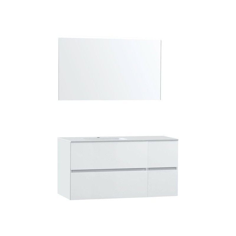 Meuble Molto 125 gauche marbre synthétique avec miroir coloris poudre blanc