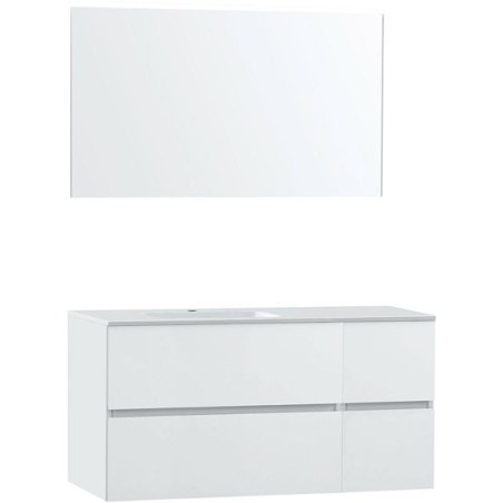 Meuble Molto 125 gauche marbre synthétique avec miroir coloris poudre blanc