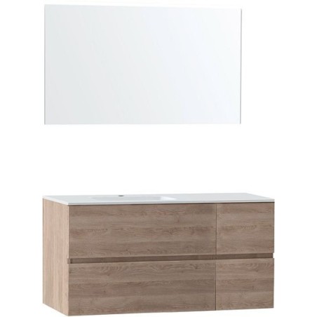 Meuble Molto 125 gauche marbre synthétique avec miroir coloris chêne naturel