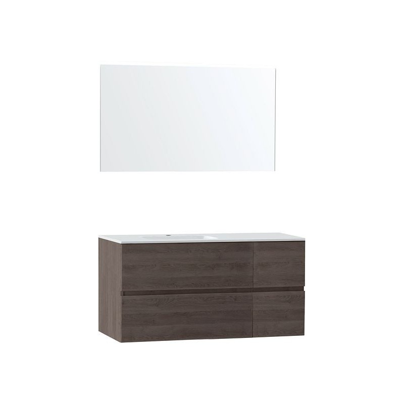 Meuble Molto 125 gauche marbre synthétique avec miroir coloris chêne gris