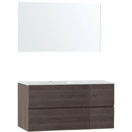 Meuble Molto 125 gauche marbre synthétique avec miroir coloris chêne gris
