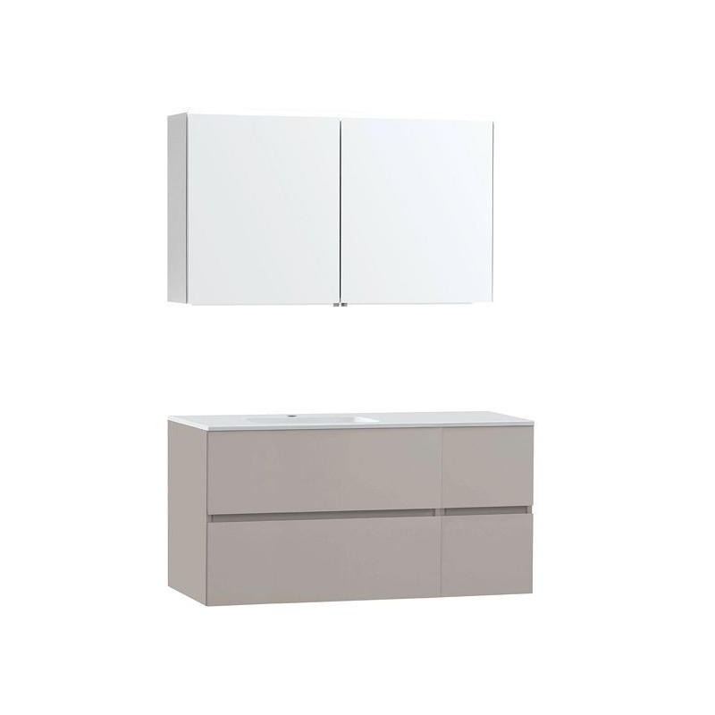 Meuble Molto 125 gauche marbre synthétique avec armoire de toilette coloris poudre gris