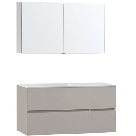 Meuble Molto 125 gauche marbre synthétique avec armoire de toilette coloris poudre gris