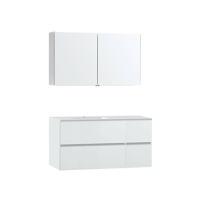 Meuble Molto 125 gauche marbre synthétique avec armoire de toilette coloris poudre blanc