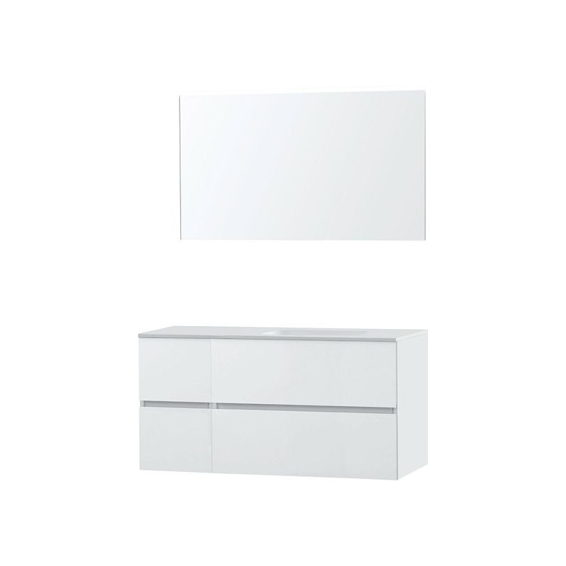 Meuble Molto 125 droite solid avec miroir coloris poudre blanc