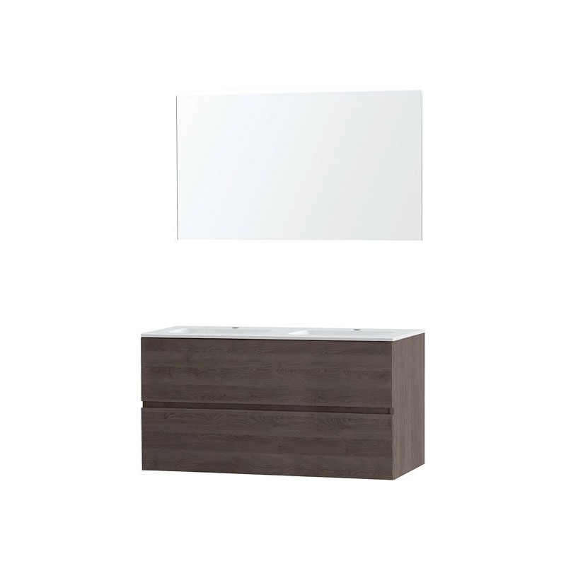 Meuble Molto 120 porcelaine avec miroir coloris chêne gris