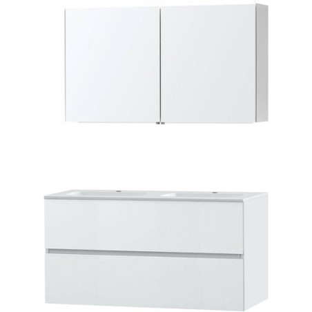 Meuble Molto 120 porcelaine avec armoire de toilette coloris poudre blanc