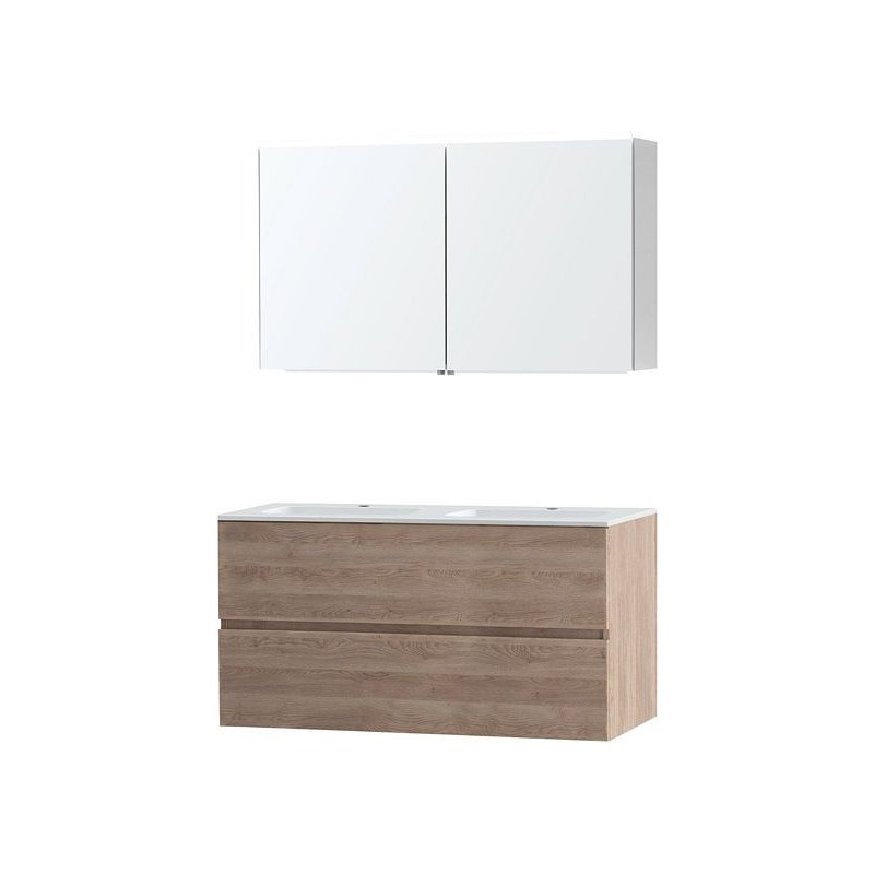 Meuble Molto 120 porcelaine avec armoire de toilette coloris chêne naturel