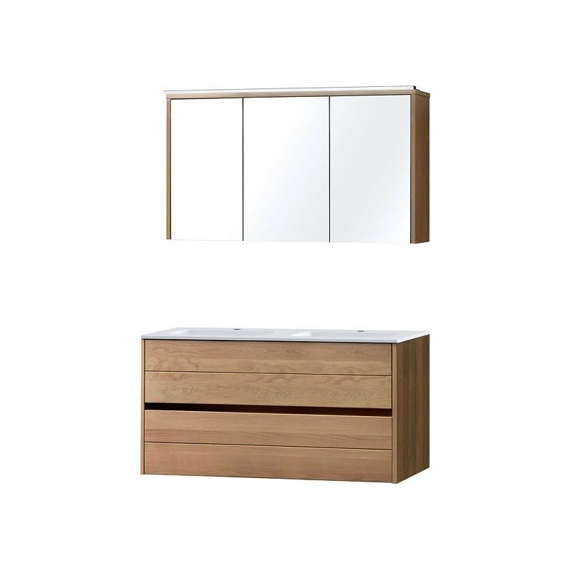 Meuble Molto 120 porcelaine avec armoire de toilette coloris chêne massif