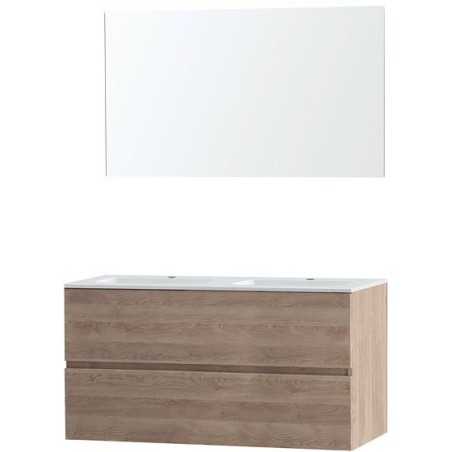 Meuble Molto 120 marbre synthétique avec miroir coloris chêne naturel