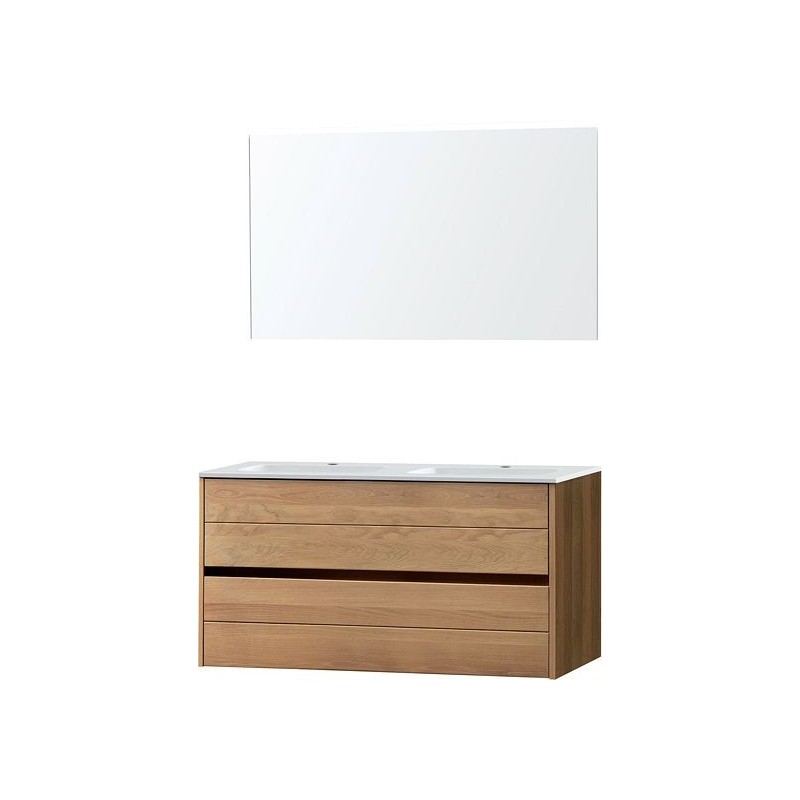 Meuble Molto 120 marbre synthétique avec miroir coloris chêne massif