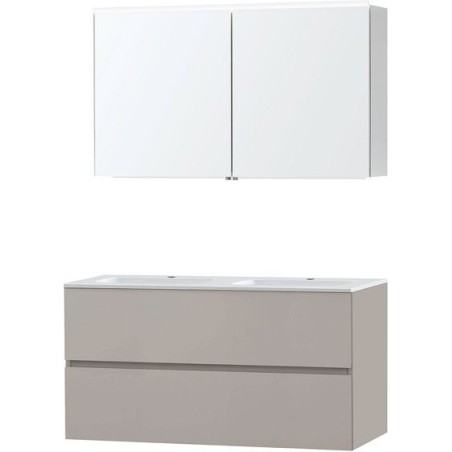 Meuble Molto 120 marbre synthétique avec armoire de toilette coloris poudre gris