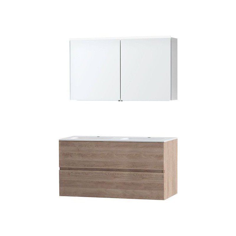 Meuble Molto 120 marbre synthétique avec armoire de toilette coloris chêne naturel