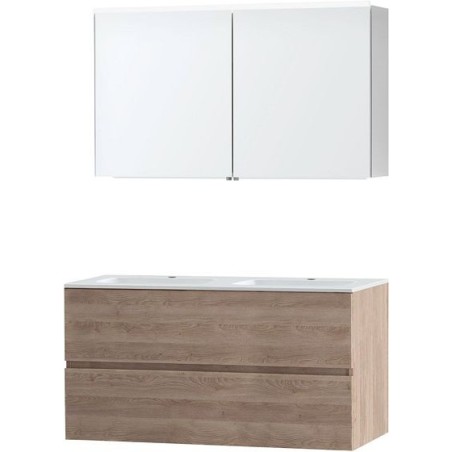 Meuble Molto 120 marbre synthétique avec armoire de toilette coloris chêne naturel