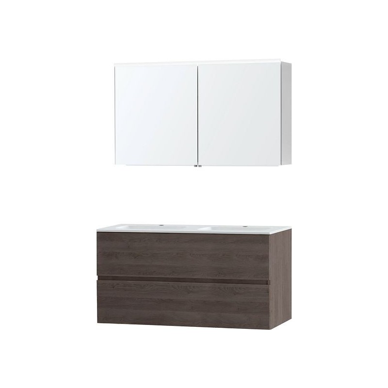 Meuble Molto 120 marbre synthétique avec armoire de toilette coloris chêne gris