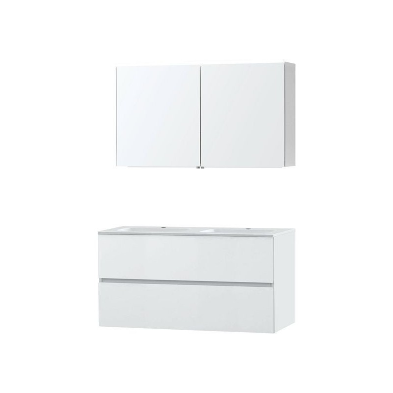 Meuble Molto 120 marbre de synthése avec armoire de toilette coloris poudre blanc