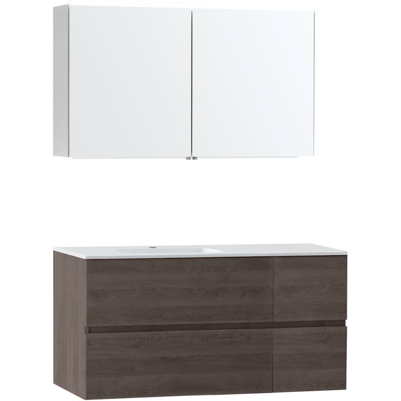 Meuble Molto 125 gauche marbre synthétique avec armoire de toilette coloris chêne gris