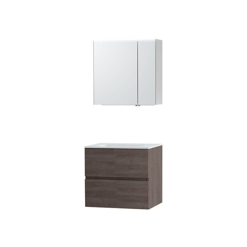 Meuble Molto 70 solid avec armoire de toilette coloris chêne gris